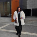 Women's Long Pile Oversized Faux Fur Coat with Boxy Silhouette and Open Cut Fashion Glam
