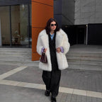 Women's Long Pile Oversized Faux Fur Coat with Boxy Silhouette and Open Cut Fashion Glam