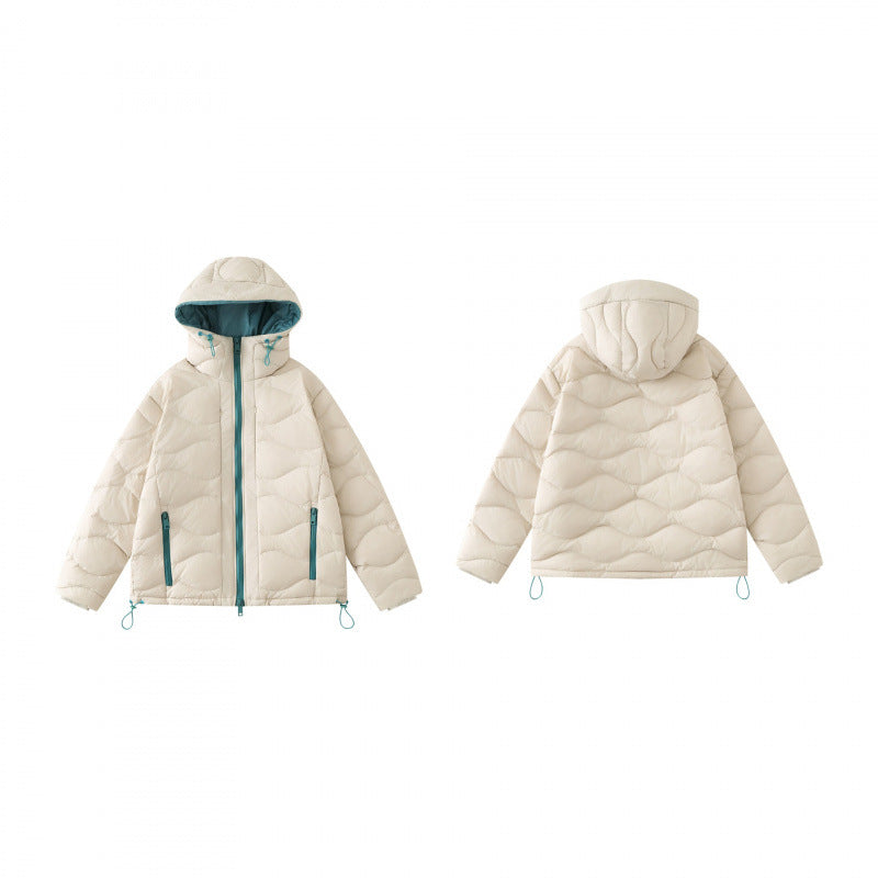 Unisex Short cut padded hooded jacket with wave quilting, two-way zipper and adjustable hem Fashion Glam