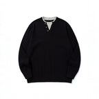 Unisex knit sweater with Henley button placket, contrast collar and boxy cut Fashion Glam