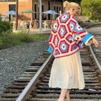 Women's quilted jacket in crochet square look with boxy oversized silhouette Fashion Glam