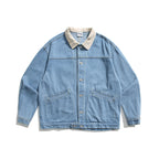 Unisex Boxy Jeans Jacket with Cord Collar, Snap Button Placket and Side Pockets Fashion Glam