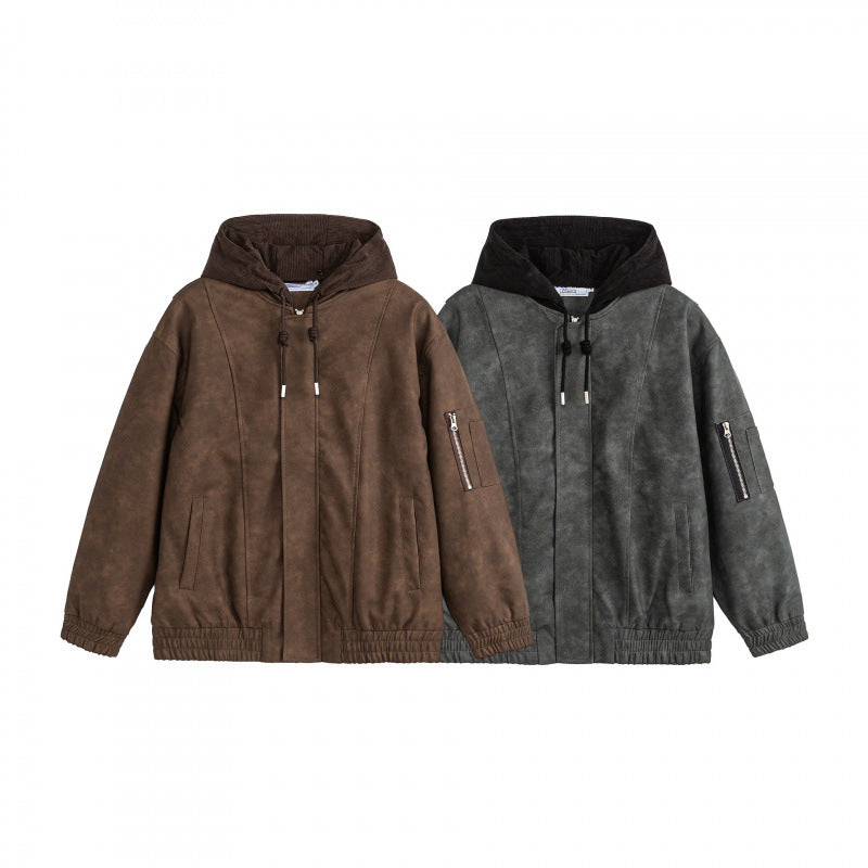 Unisex Oversize Hoodie Bomber Jacket in Velour Look with Hood, Arm Pocket and Elastic Hem Fashion Glam