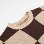 Women's Oversize Knitted Sweater with Distinctive Check Pattern and Ribbed Finishes Fashion Glam