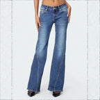 Ladies High-Waisted Vintage Flared Jeans with Slim Hip Section and Vertical Seam Fashion Glam