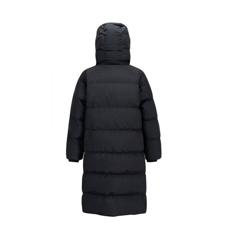 Women Longer quilted down coat with high hood and concealed zipper placket Fashion Glam