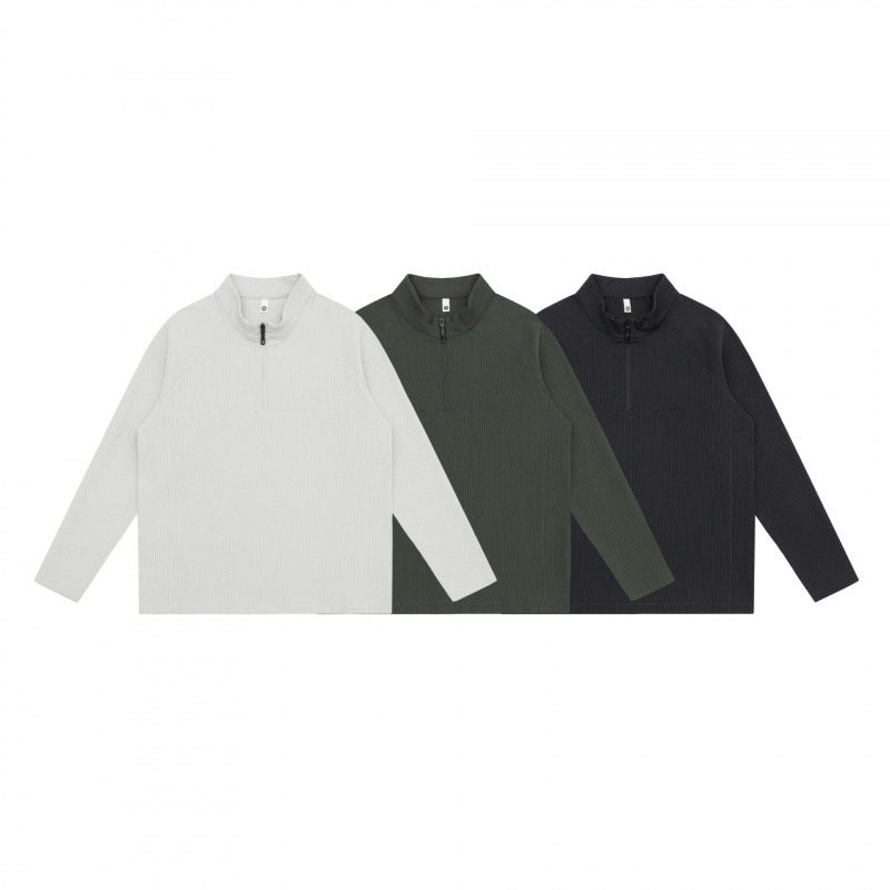 Unisex Chunky Knit Half-Zip Sweater with Stand Collar and Boxy Cut Fashion Glam