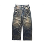 Men's Loose Straight Vintage Denim Jeans with Used Wash Fashion Glam