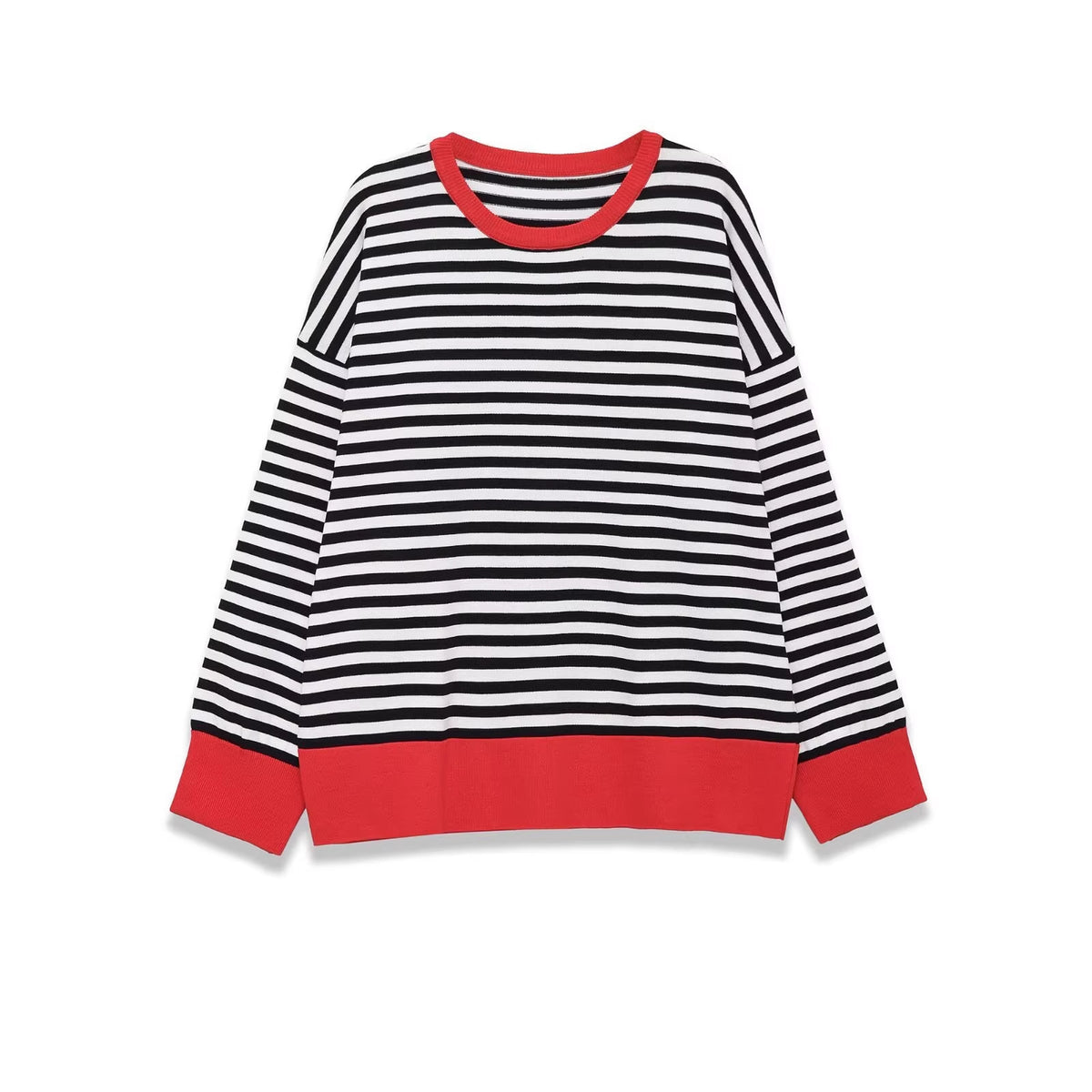 Women's Striped Oversized Sweater with Contrast Cuffs Fashion Glam