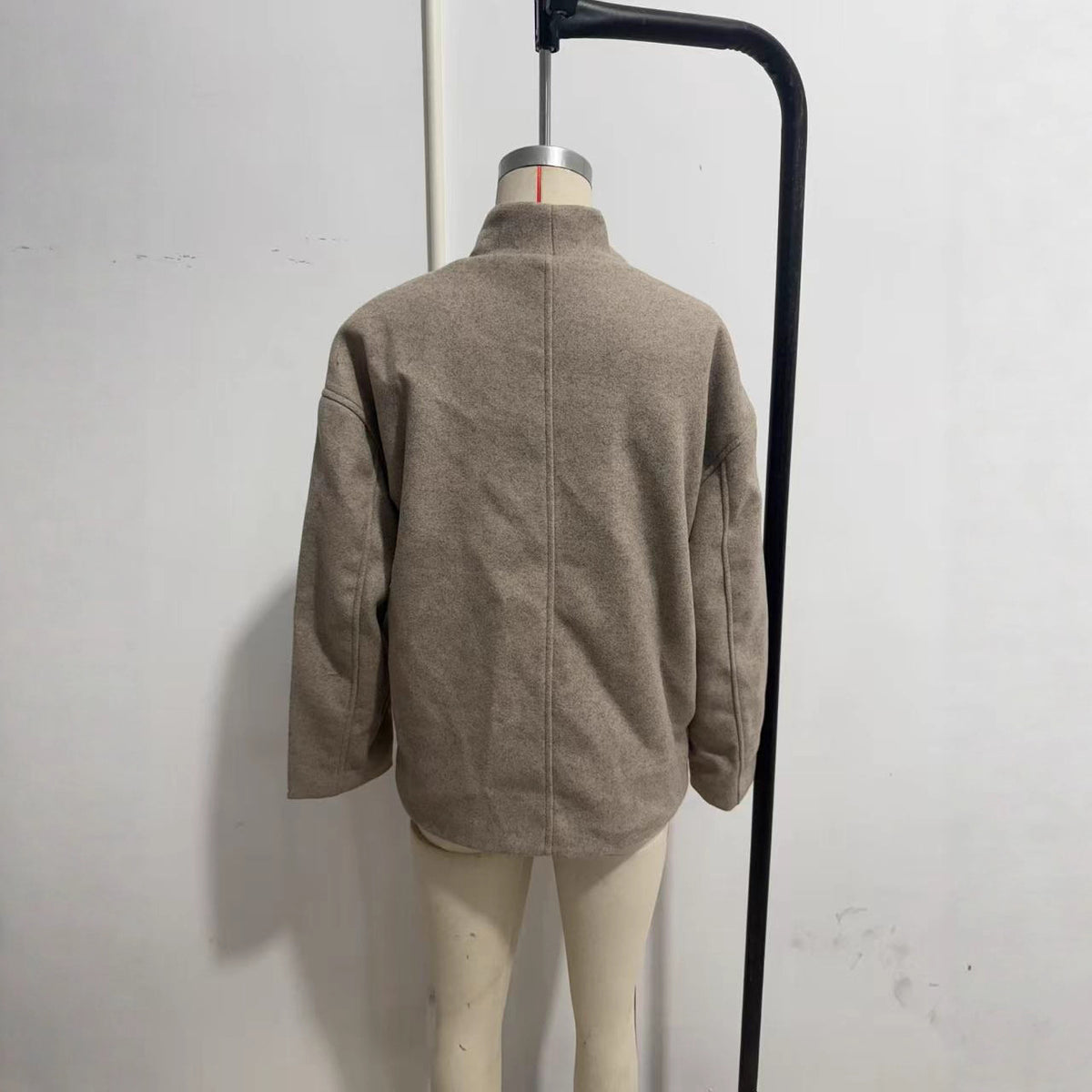 Women Short Double-Breasted Wool Blend Coat with Stand-Up Collar Fashion Glam