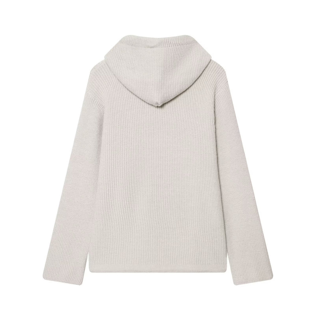 Women's chunky knit hooded jacket with zipper and drawstring Fashion Glam