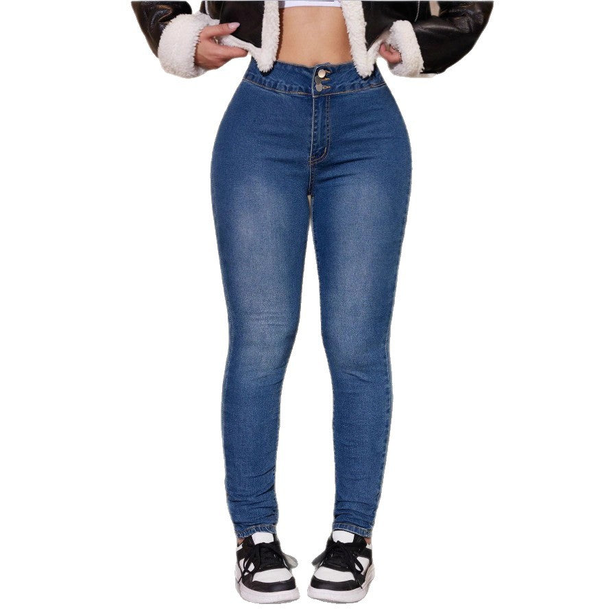 Women's high-waisted Sculpting Skinny Jeans with double-button waistband and butt-lift effect Fashion Glam