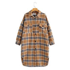 Women's Oversize Check Shirt Jacket in Longline Cut with Patch Chest Pockets Fashion Glam