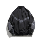 Men's Lightweight Oversize Windbreaker Jacket with Chevron Panels, Stand Collar and Elastic Hem Fashion Glam