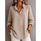 Women Checked Blouse Top with Ruffled Collar and Half Button Placket Fashion Glam