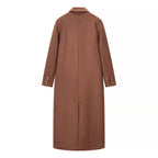 Women's Long Double-Breasted Wool Blend Coat with Classic Lapels and Flap Pockets Fashion Glam