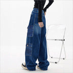 Ladies Loose High-Waist Cargo Jeans in Baggy Cut with Multiple Pockets Fashion Glam