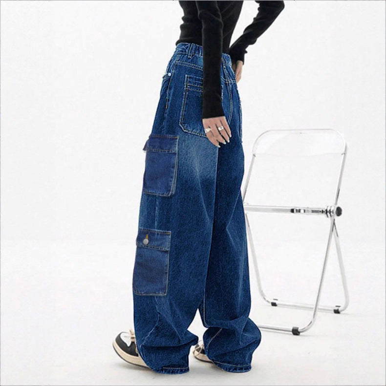Ladies Loose High-Waist Cargo Jeans in Baggy Cut with Multiple Pockets Fashion Glam