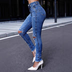 Women Pearl-Embellished High-Waist Skinny Jeans with Sculpting Fit Fashion Glam