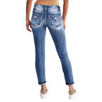 Women High-Waisted Cropped Skinny Jeans with Double Button and Vintage Wash Fashion Glam