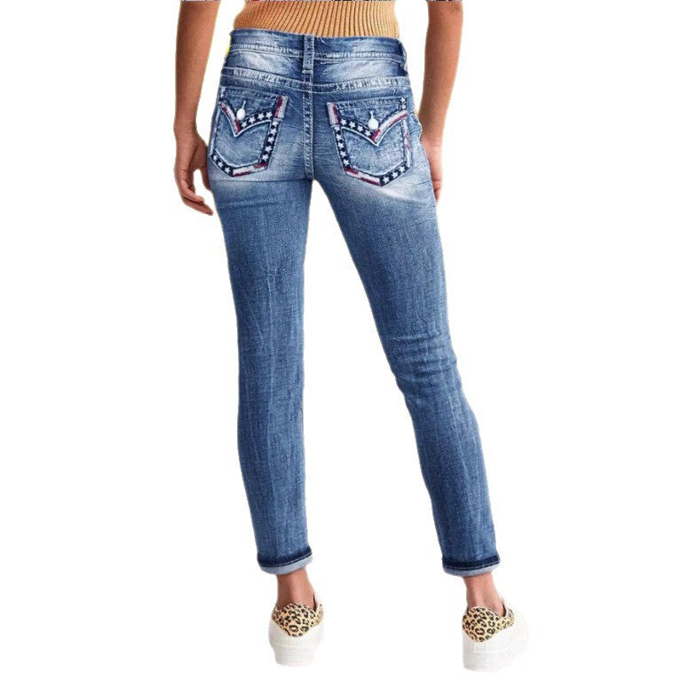 Women High-Waisted Cropped Skinny Jeans with Double Button and Vintage Wash Fashion Glam