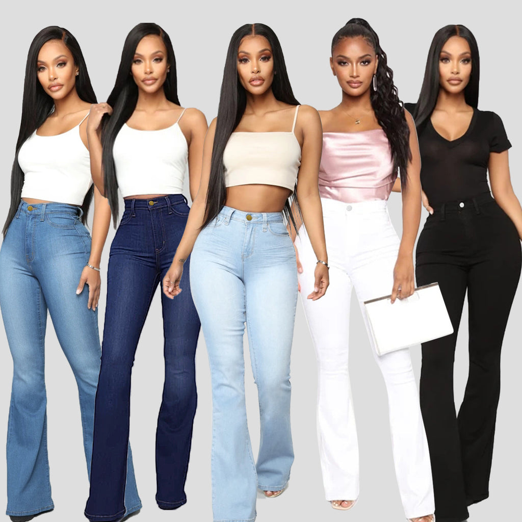 Women's High-Waisted Flared Jeans made from Stretch Denim with a Waist-Shaping Cut Fashion Glam