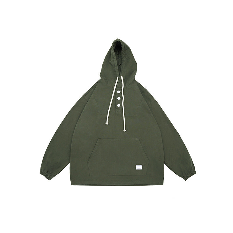 Unisex Oversized Hoodie with Button Placket, Kangaroo Pocket and Elastic Cuffs Fashion Glam