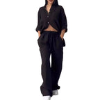 Women's Wide Linen Blend Pants with High Elastic Waistband, Drawstring and Palazzo Silhouette Fashion Glam
