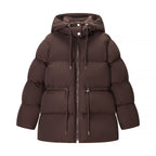 Ladies Quilted Hooded Down Jacket with Waist Adjustment and Wide Oversize Cut Fashion Glam