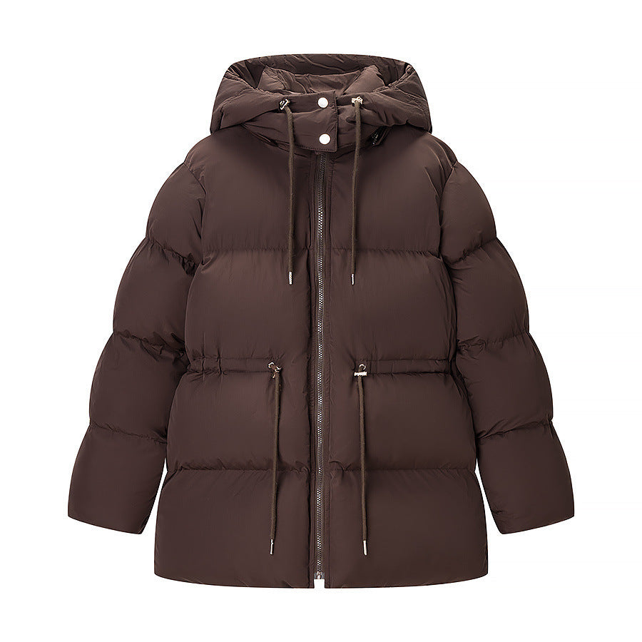 Ladies Quilted Hooded Down Jacket with Waist Adjustment and Wide Oversize Cut Fashion Glam