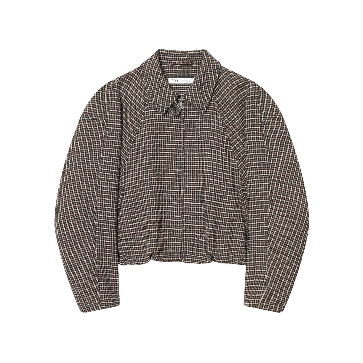 Women's short-cut houndstooth bouclé jacket with shirt collar and fitted silhouette Fashion Glam