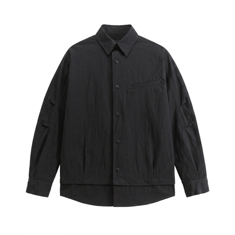 Unisex Oversized Shirt Jacket with Two-Layer Hem, Chest Welt Pocket and Structured Cotton Blend Fashion Glam