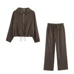 Women's wide lounge pants in velour look with drawstring and side pockets Fashion Glam