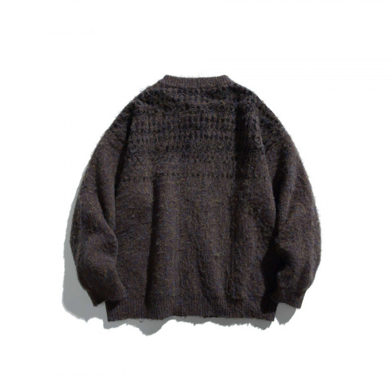 Unisex Chunky Knit Oversized Button-Down Cardigan made of Mohair Mix with Round Neck Fashion Glam