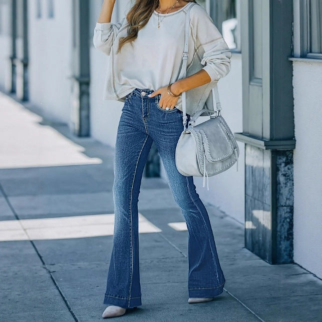 Women's vintage-inspired high-waisted flared jeans with sculpting seam details Fashion Glam