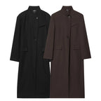 Women's Long Coat with Mandarin Collar, Minimalist Silhouette and Concealed Button Placket Fashion Glam