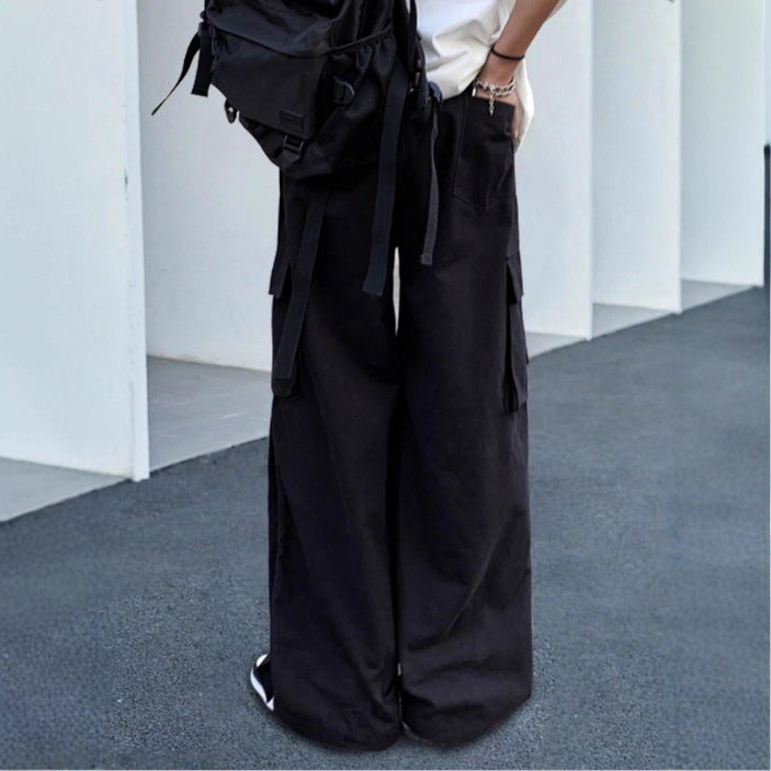 Unisex Oversize Cargo Jeans Pants with wide legs, flap pockets and snap button placket Fashion Glam