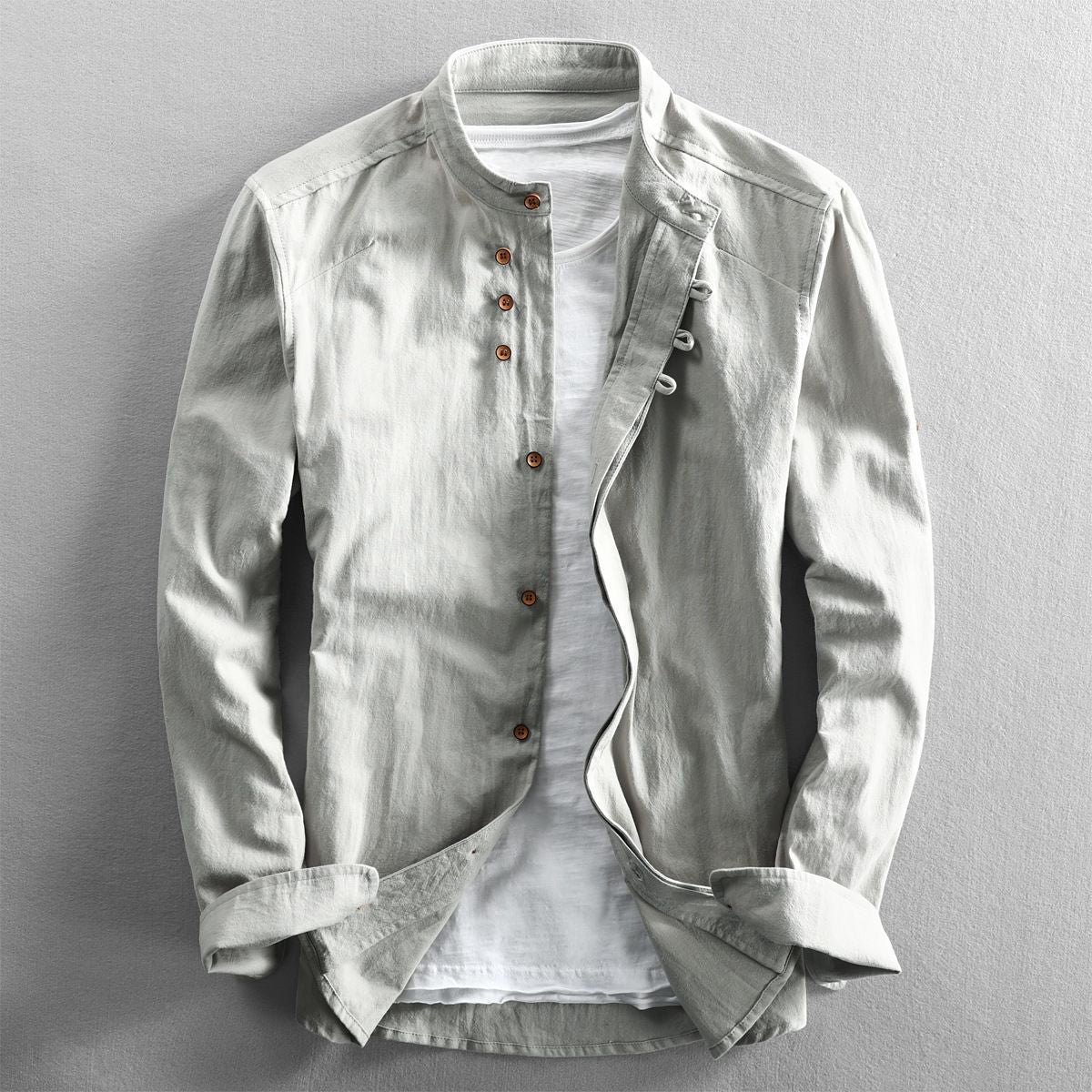 Men's Stand Collar Shirt with Hidden Button Placket and Modern Details Fashion Glam