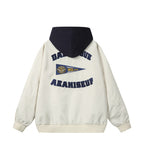 Men's college bomber jacket in oversized style with hood insert and logo patch Fashion Glam
