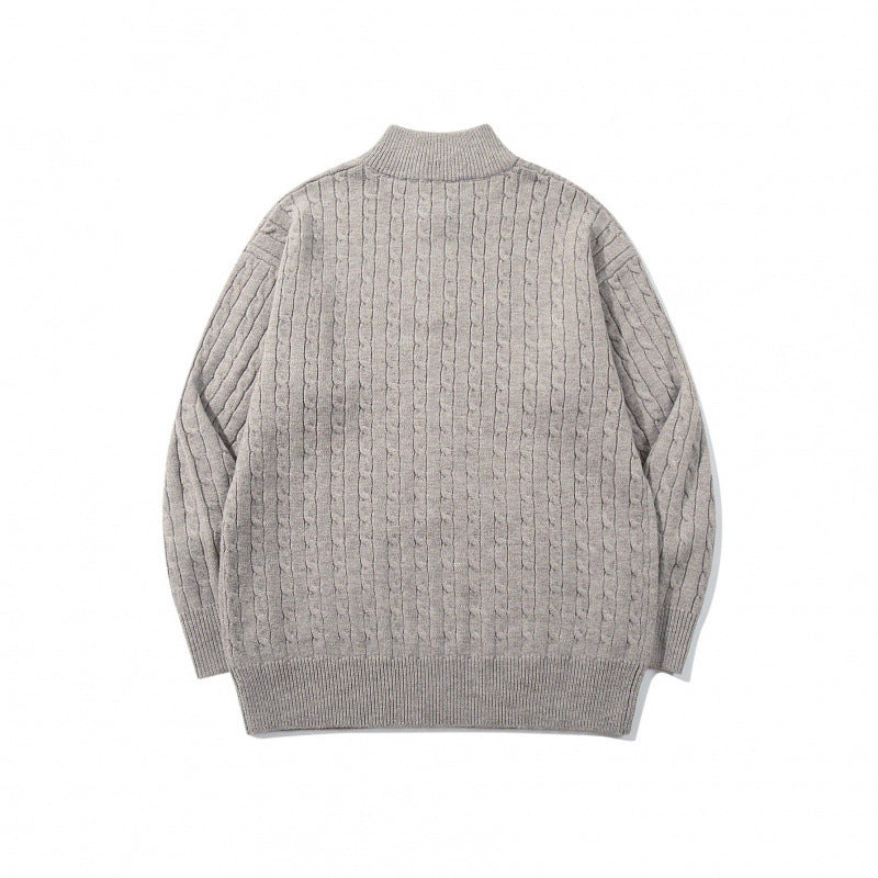 Unisex Oversize Braided Knit Half-Zip Sweater with Short Stand-Up Collar and Wide Ribbed Hem Fashion Glam
