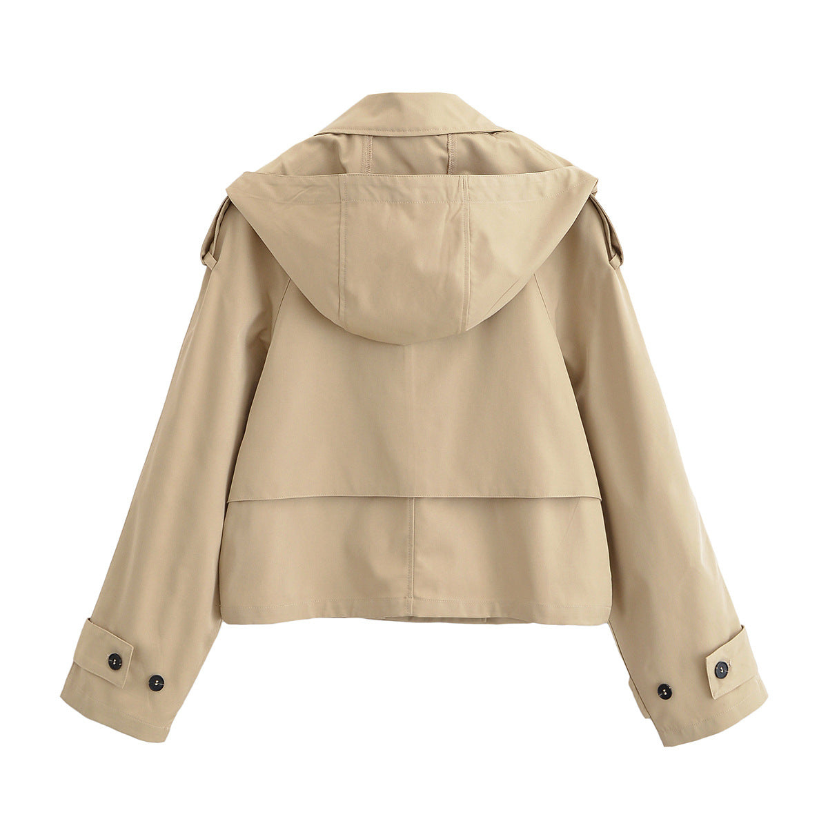 Women short jacket in trench coat style with double-breasted button placket and adjustable cuffs Fashion Glam