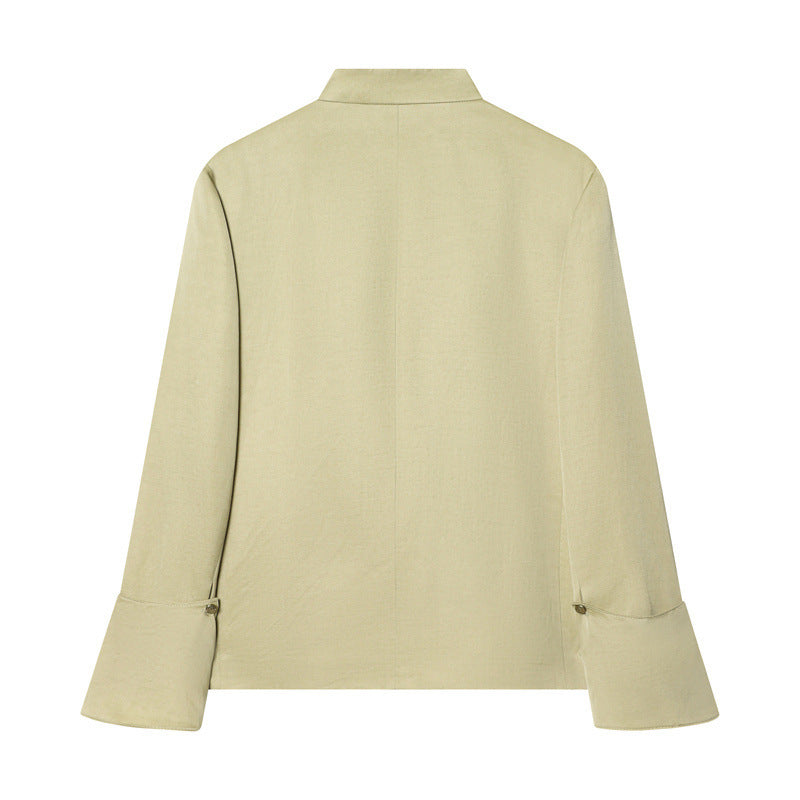 Women's Asymmetric Blouse Jacket with Stand-Up Collar and Flared Cuffs Fashion Glam