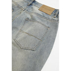 Men's Wide-Leg Denim Pants with High Waist, Vintage Wash and Five-Pocket Details Fashion Glam
