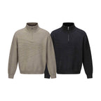 Unisex fine knit half-zip sweater with standing collar and diagonal structure Fashion Glam