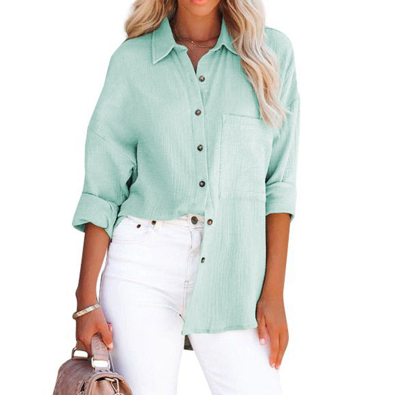 Women's loose shirt with button placket and chest pocket Fashion Glam