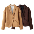 Ladies short blazer made of suede look with shawl collar and rounded hem Fashion Glam