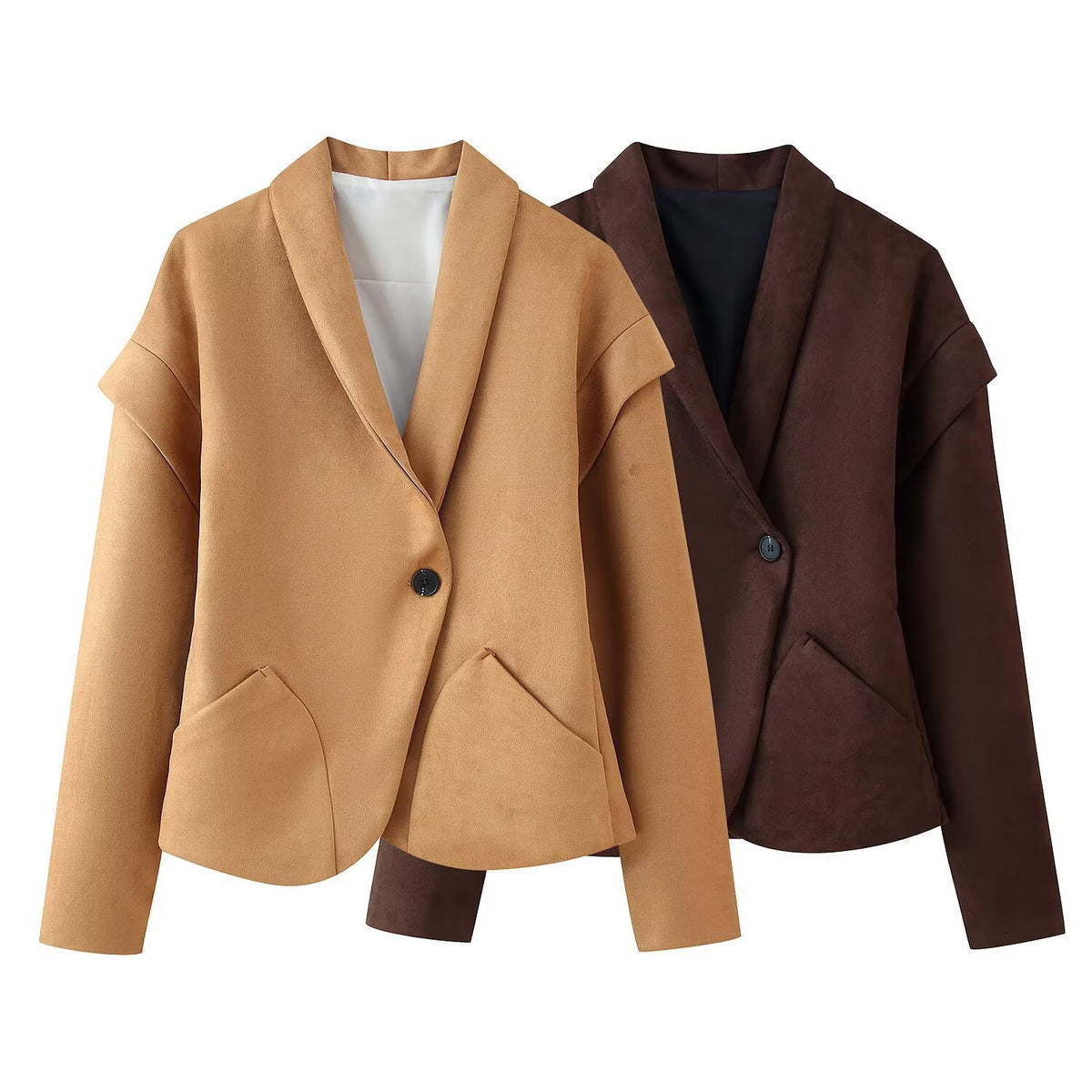 Ladies short blazer made of suede look with shawl collar and rounded hem Fashion Glam