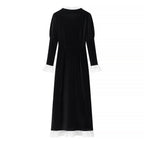 Ladies' velvet maxi dress with square neckline, lace trim, and puff sleeves Fashion Glam