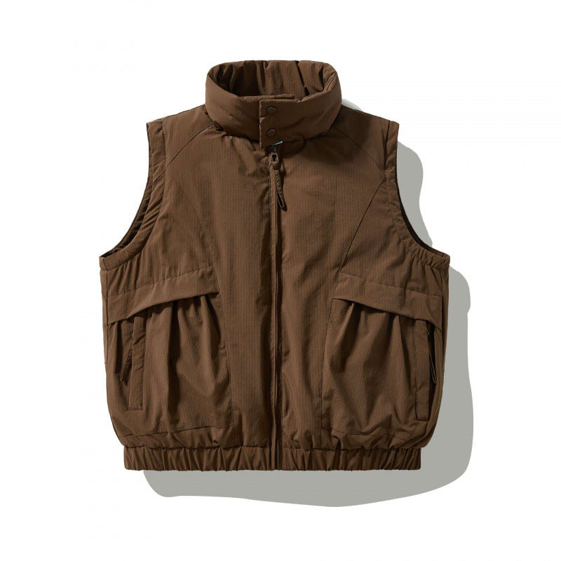 Men's Quilted Outdoor Vest with High Stand-Up Collar, Elastic Hem and Large Flap Pockets Fashion Glam