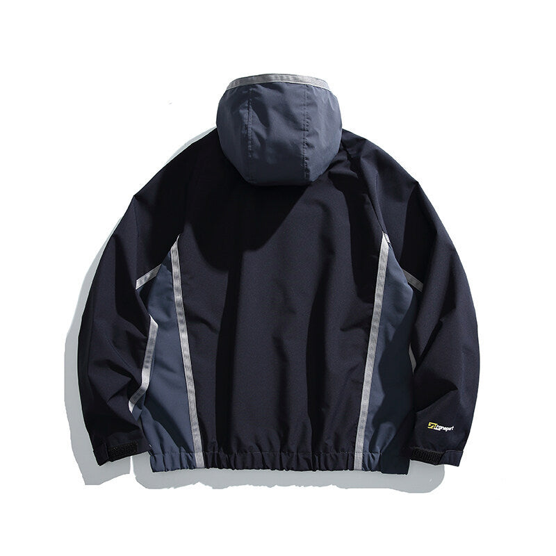 Unisex Water-repellent technical hooded jacket with reflective piping and elastic hem Fashion Glam